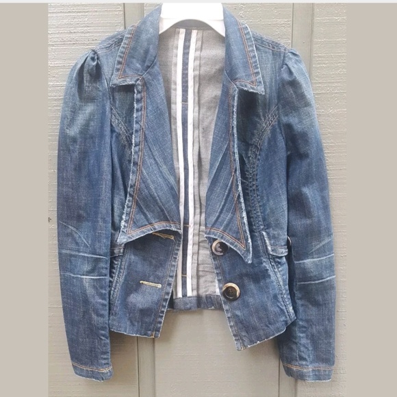 Hudson Denim Jean Jacket Blazer Size S Pleated - Picture 1 of 5